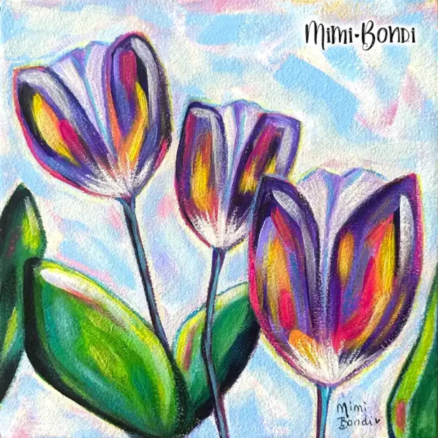 Bold Tulips, radiantl tulip painting. by MIMI BONDI