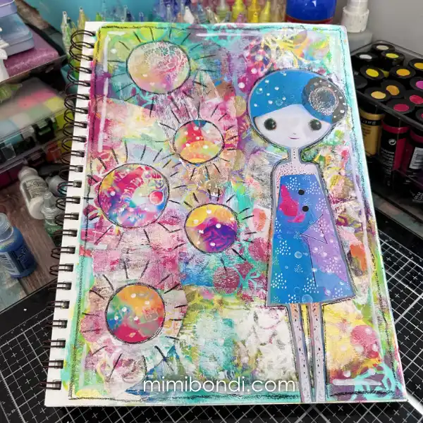 Create a bold focal point with bold colours, Shy art doll joural page by MIMI BONDI