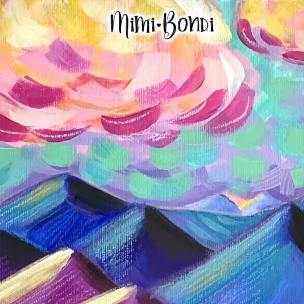 Detail of Desert Mirage, a colourful whimsical desert painting MIMI BONDI