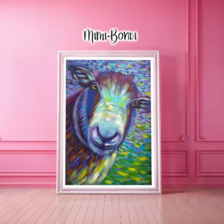 Ewe-Nique Perspective, a fun whimsical sheep painting on the importance of staying curious MIMI BONDI