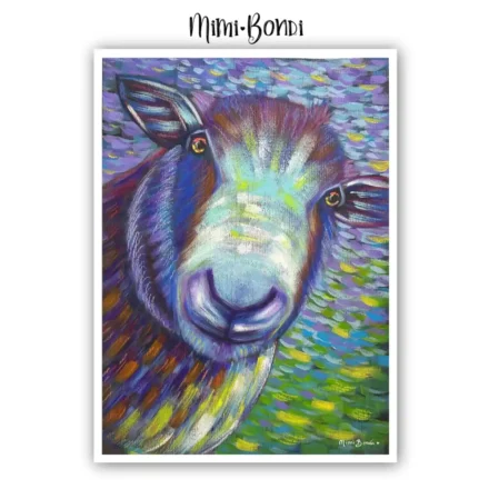 Ewe-Nique Perspective, fun mixed media sheep painting by MIMI BONDI