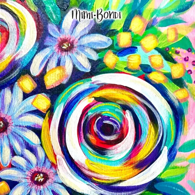Radiant Blooms 1, close up of a Bold floral painting for flower lovers! MIMI BONDI
