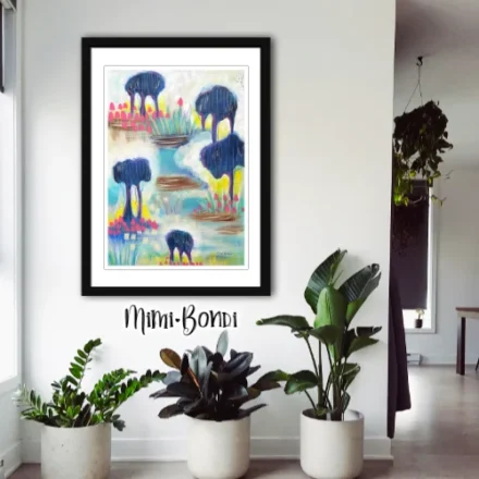 Reverie abstract colourful mixed media painting about the power of dreams MIMI BONDI