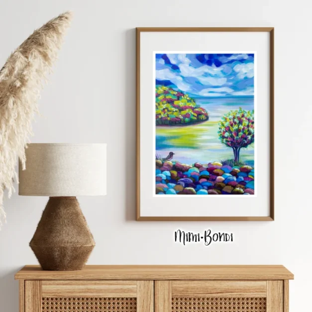 Brand New Day (mockup), a hopeful original landscape painting by MIMI BONDI