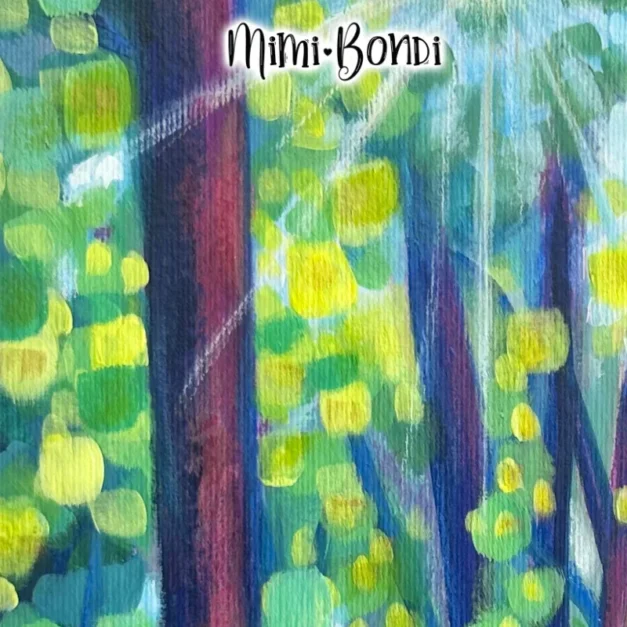 Detail of Magical Forest - a vibrant painting inviting you to wander, and wonder - MIMI BONDI
