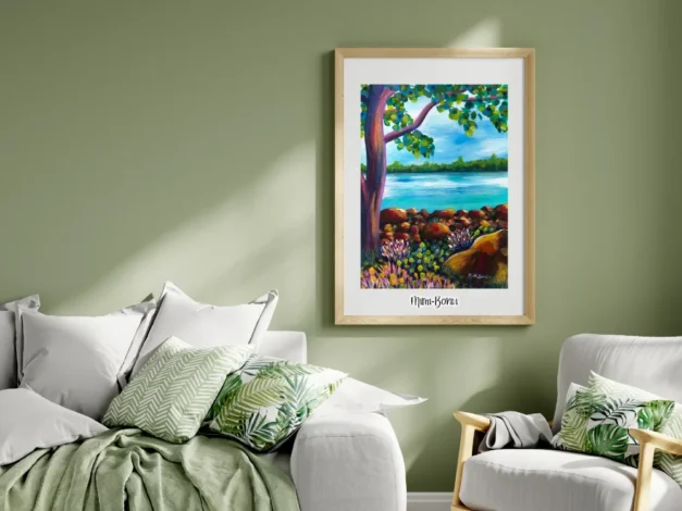 Mockup - A Peaceful View - a colourful painting inviting you to connect with your surroundings - by MIMI BONDI