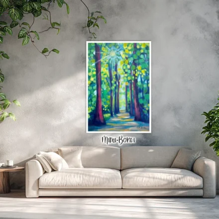 Mockup of Magical Forest - a vibrant painting inviting you to wander, and wonder - by MIMI BONDI